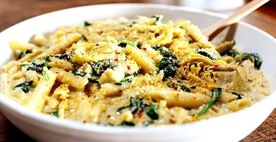 Паста со шпинатом и артишоками