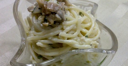 Спагетти с шампиньонами в сливочном соусе