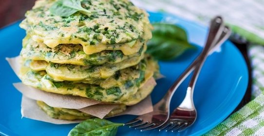 Оладьи со шпинатом и творогом