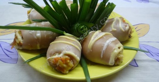 Кальмары фаршированные грибами и рисом