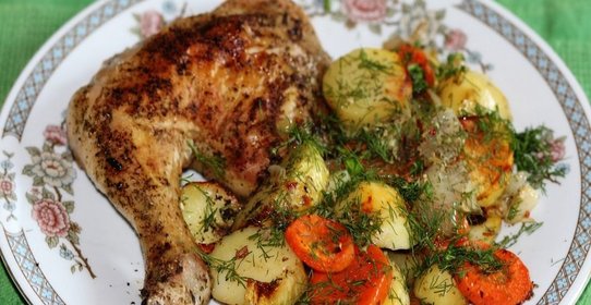 Куриные окорочка с картошкой в духовке