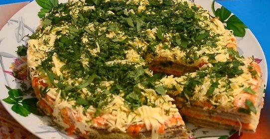 Селёдочный торт на вафельных коржах