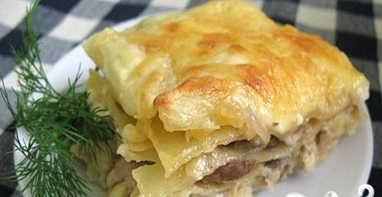 Лазанья с курицей и грибами