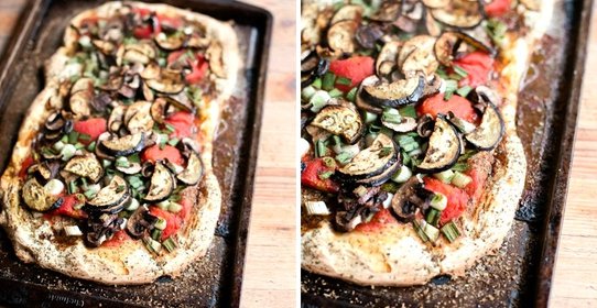 Пицца с баклажанами и грибами