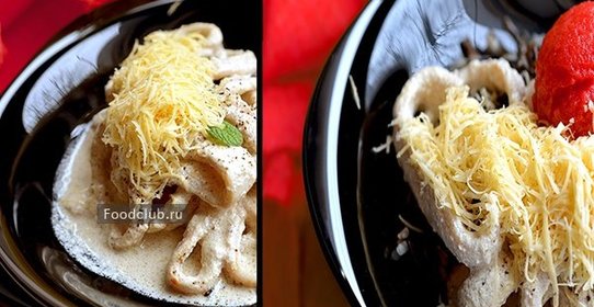 Кальмары в сметане под сыром