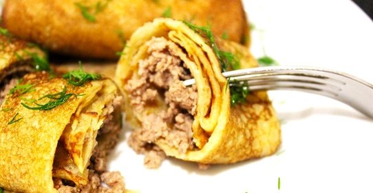 Блинчики на кефире с мясом