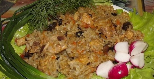 Рисовая каша с грибами и мясом
