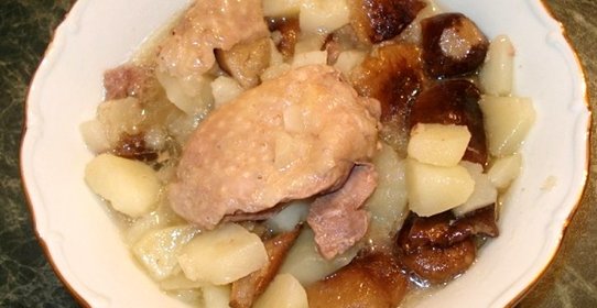 Индейка, тушенная с грибами