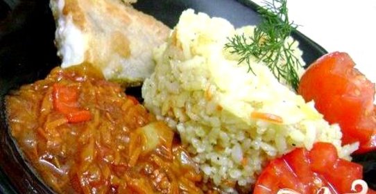 Рыба с овощами и рисом