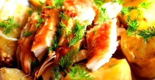 Курица в сырной корочке с картофелем и грибами