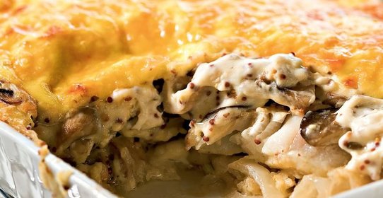 Морской язык с грибами в сметане