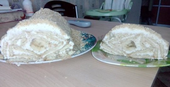 Торт творожный домик из печенья с бананом