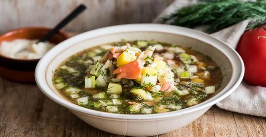 Окрошка рыбная на квасе