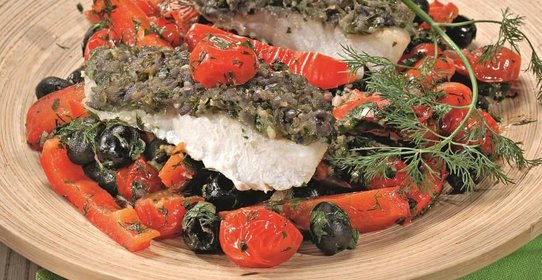 Рыба с чермулой и овощами