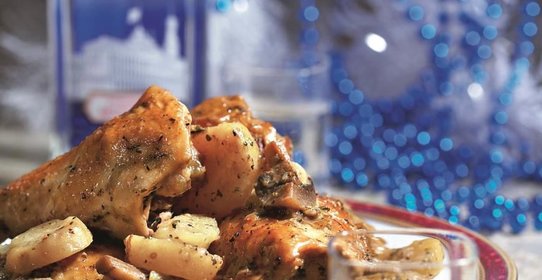 Рагу из индейки с грибами и имбирем