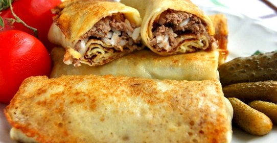 Блины с мясом и рисом