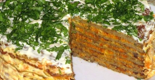 Печеночный торт с блинами