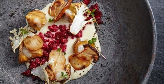 Черноморский рапан, белый гриб и три текстуры цветной капусты