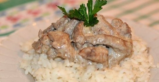 Бефстроганов из куриной печени