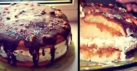 Торт «Сникерс» с ореховой нугой