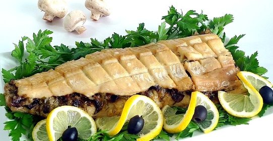 Щука с рисом и грибами