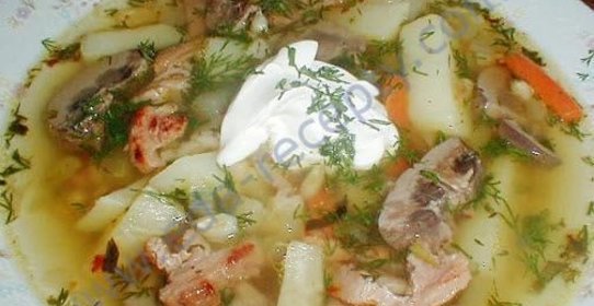 Рассольник куриный с грибами