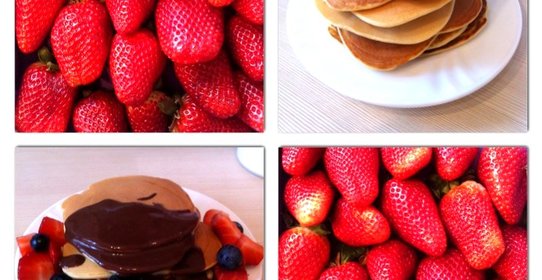 Американские панкейки с горячим шоколадом и ягодами