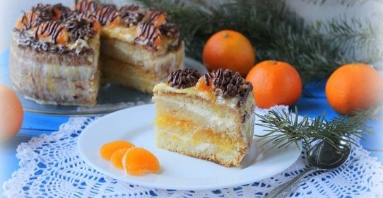Новогодний мандариновый торт