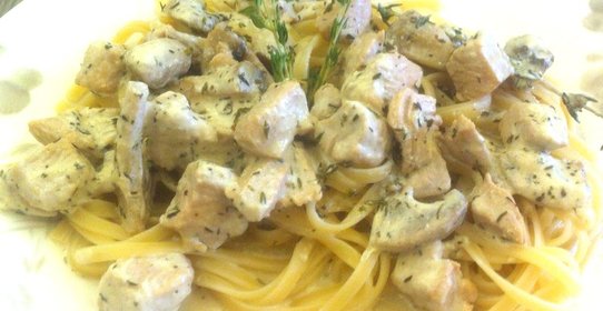 Паста с индейкой и шампиньонами