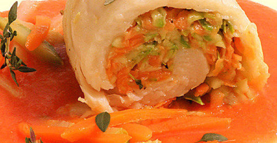 Рулеты из морского языка, фаршированные овощами