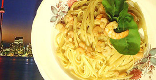 Паста с креветками и соусом песто Удачный улов