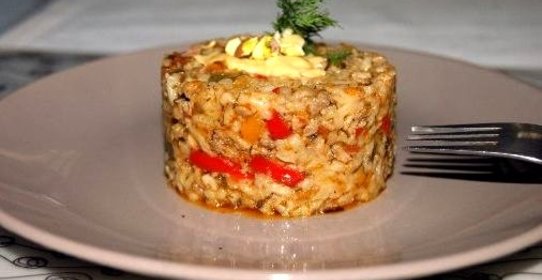 Ризотто с овощами и мясом