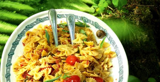 Фарфалле с вяленой икрой и помидорами