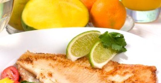 Припущенный скат в цитрусовых соках с имбирем