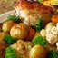 Запеченная курица с молодым картофелем и цветной капустой
