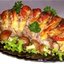 Свинина, запеченная гармошкой, с картофельными грибочками