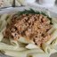 Паста пенне с мясным фаршем в сметанно-томатном соусе