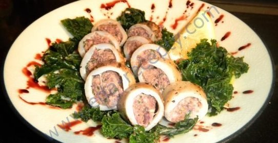 Кальмары фаршированные грибами