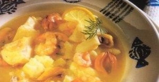 Похлебка из мидий и креветок