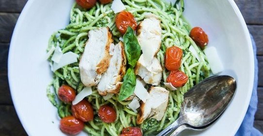 Паста из цукини с томатами и курицей