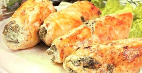 Рулетики из куриного филе со шпинатом