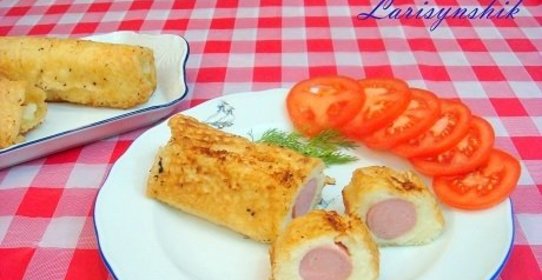 Рулетики вафельные с сосиской