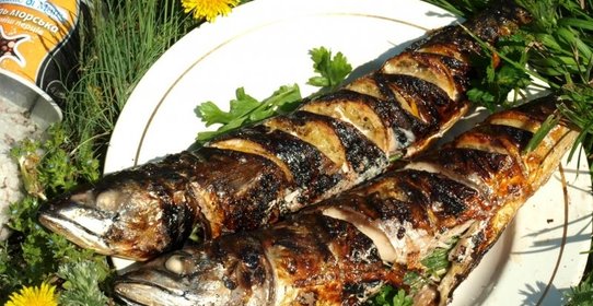 Скумбрия запечённая на мангале с лимоном и зеленью