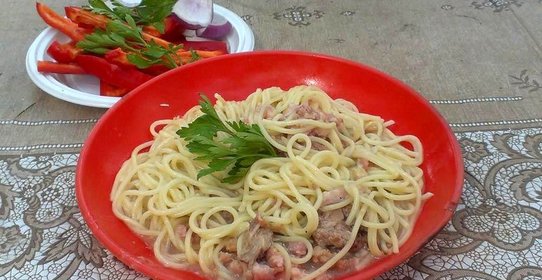 Спагетти по-флотски на костре