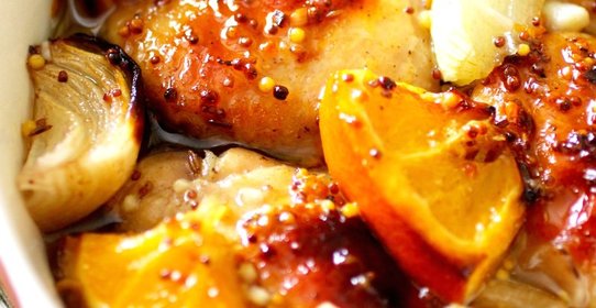 Курица в медово-горчичном маринаде с апельсинами