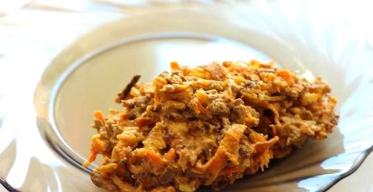 Салат из печени и блинчиков