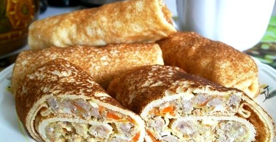 Блины, фаршированные мясом