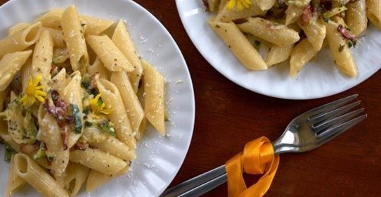 Паста карбонара с цуккини