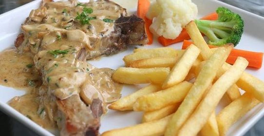 Свиная отбивная в грибном соусе