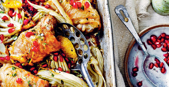 Жареная курица с фенхелем и зернами граната